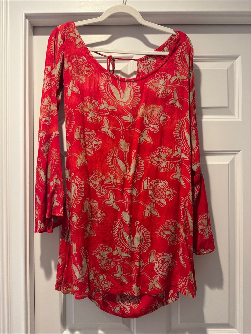 Red Floral Long-Sleeve Tunic Dress